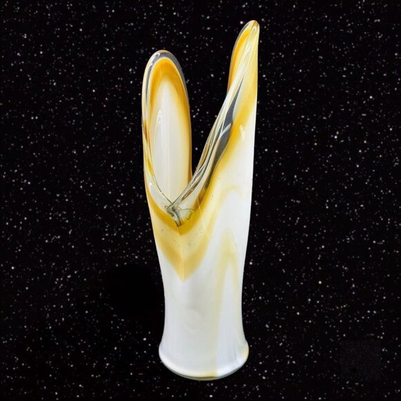 Hand Blown Swung Style Art Glass Vase Hand Made Amber Yellow Tall 14"T 4"W VTG - Picture 1 of 16